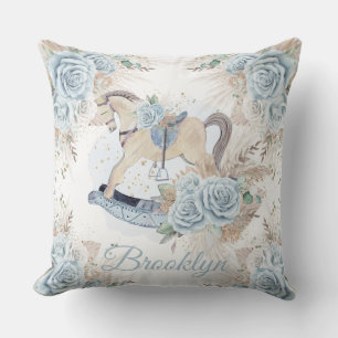 Boho Pampas Grass Blue Floral Rocking Horse Cushion