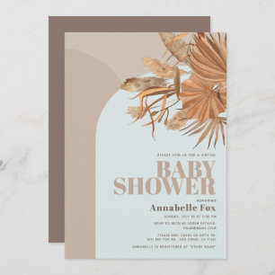 Boho Pampas Grass Blue Virtual Baby Shower Invitation