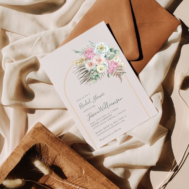 Boho Pampas Grass Blush Floral Arch Bridal Shower Invitation (Creator Uploaded)