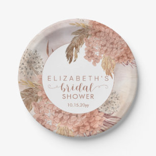 Boho Pampas Grass   Blush Hydrangeas Bridal Shower Paper Plate