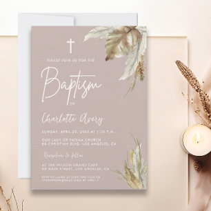 Boho Pampas Grass Blush Pink Custom Baptism  Invitation