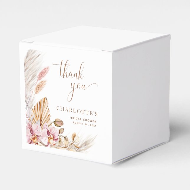 Boho Pampas Grass Blush Pink Gold | Bridal Shower  Favour Box (Front Side)