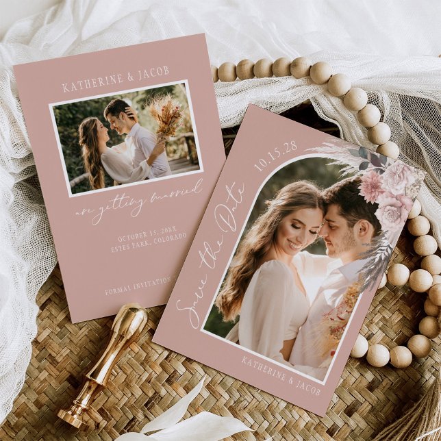 Boho Pampas Grass Blush Pink Photo Wedding Save The Date (Creator Uploaded)