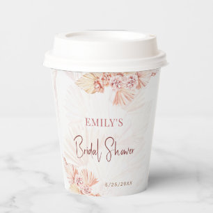 Boho Pampas Grass Bohemian Bridal Shower Coffee Paper Cups