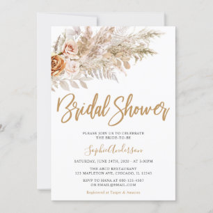 Boho Pampas Grass Bohemian Bridal Shower Invitation