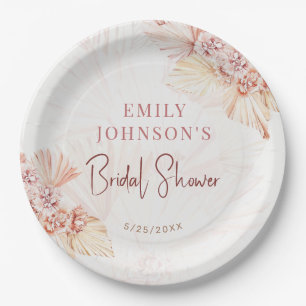 Boho Pampas Grass Bohemian Bridal Shower Table Paper Plate