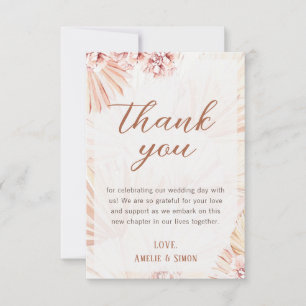 Boho Pampas Grass Bohemian Floral Blush Terracotta Thank You Card