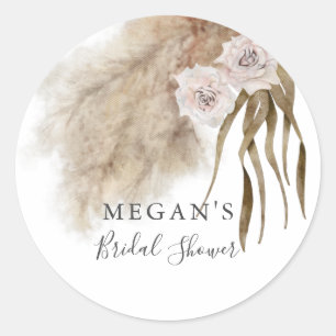 Boho Pampas Grass Botanical Bridal Shower Classic Round Sticker