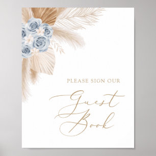 Boho Pampas Grass Boy Baby Shower Guest Book Sign