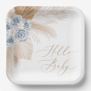 Boho Pampas Grass Boy Baby Shower Paper Plates