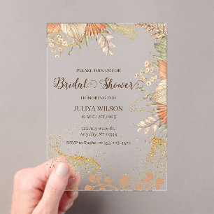 Boho pampas grass bridal shower  acrylic invitations