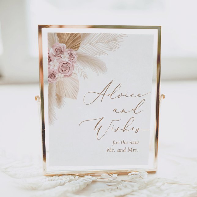 Boho Pampas Grass Bridal Shower Advice and Wishes Poster (Creator Uploaded)