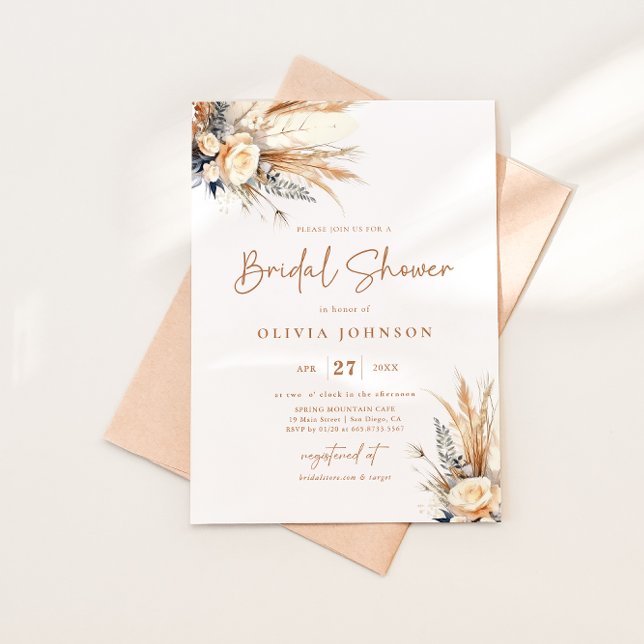 Boho Pampas Grass Bridal Shower Floral Invitation (Creator Uploaded)