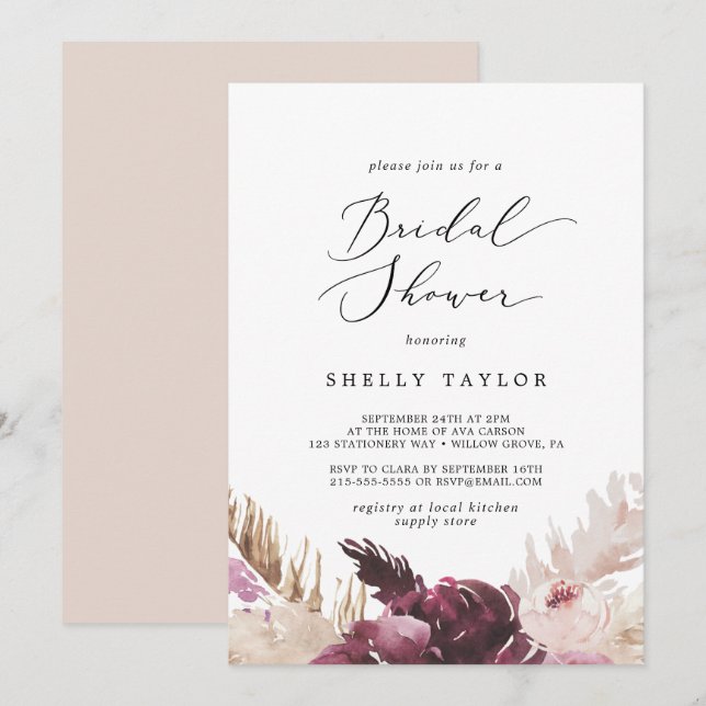 Boho Pampas Grass Bridal Shower Invitation (Front/Back)