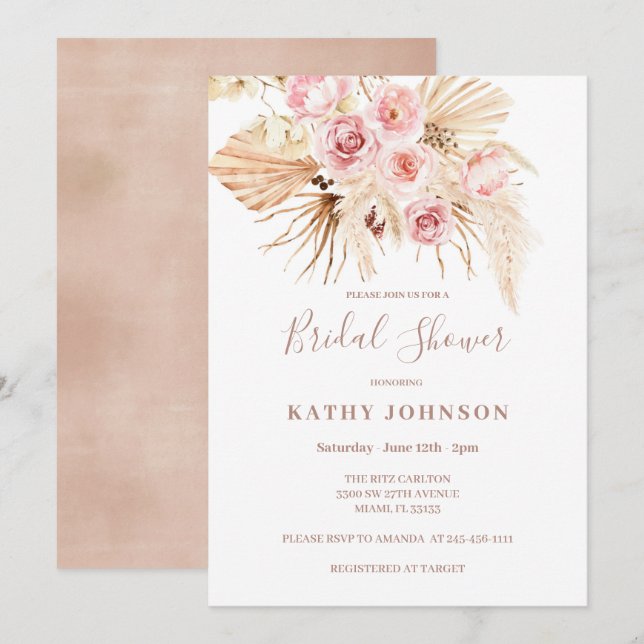 Boho Pampas Grass Bridal Shower Invitation (Front/Back)