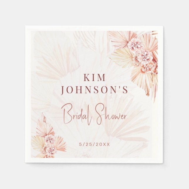 Boho Pampas Grass Bridal Shower Modern Bohemian Napkin (Front)