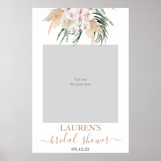 Boho Pampas Grass Bridal Shower Photo Prop Poster (Front)