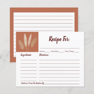 Boho Pampas Grass Bridal Shower Recipe Card