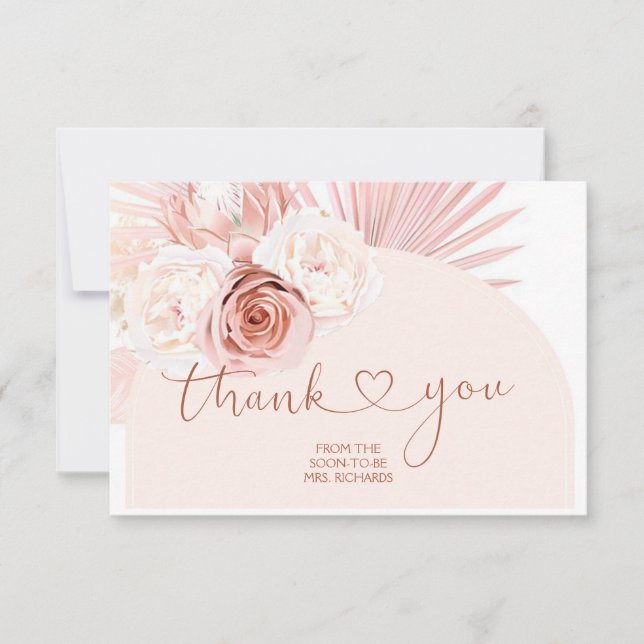 Boho Pampas Grass bridal shower thank you card (Front)