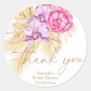 Boho pampas grass - Bridal shower thank you Classic Round Sticker