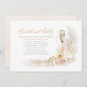 Boho Pampas Grass Brunch and Bubbly Bridal Shower Invitation