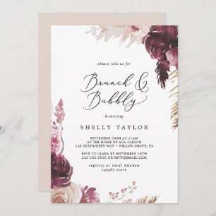 Boho Pampas Grass Brunch and Bubbly Bridal Shower Invitation