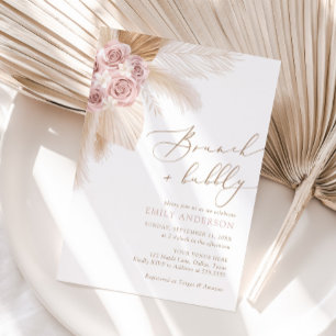 Boho Pampas Grass Brunch and Bubbly Bridal Shower Invitation
