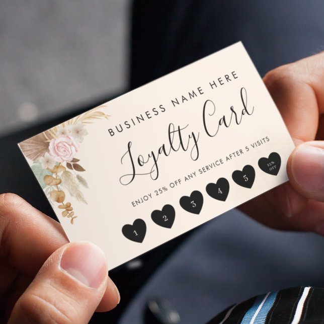 Boho Pampas Grass Chic Heart Custom Logo Business Loyalty Card (Creator Uploaded)