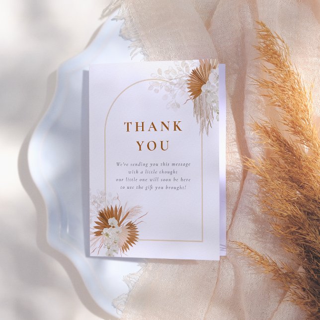 Boho Pampas Grass Cream Arch Girl Baby Shower Thank You Card (Creator Uploaded)