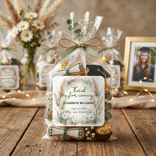 Boho Pampas Grass Daisy Graduation Thank You Favou Square Sticker
