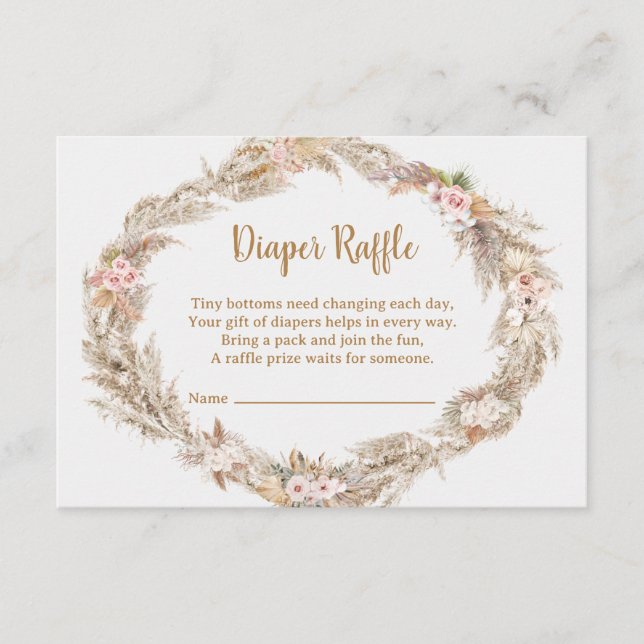 Boho Pampas Grass Diaper Raffle Card | Dusty Rose (Front)