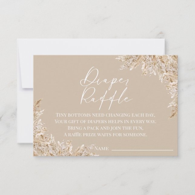 Boho Pampas Grass Diaper Raffle Card | Neutral (Front)