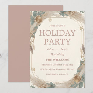 Boho Pampas Grass & Dreamcatcher Holiday Invitation