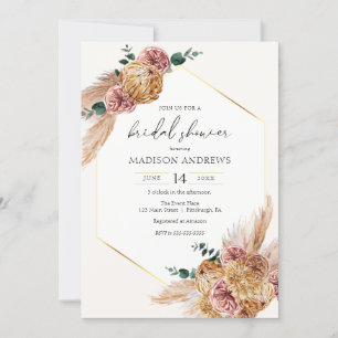 Boho Pampas Grass Dried Bouquet Bridal Shower Invitation