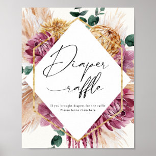 Boho Pampas Grass Dried Bouquet Diaper Raffle Poster
