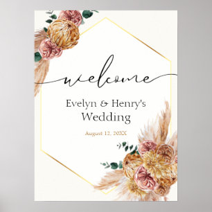 Boho Pampas Grass Dried Bouquet Welcome  Poster