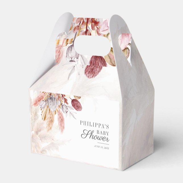 Boho Pampas Grass Dried Flowers Girl Baby Shower Favour Box (Front Side)