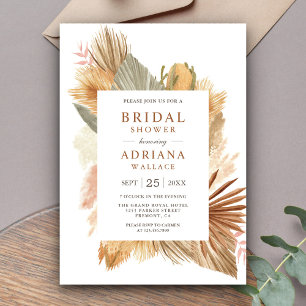 Boho Pampas Grass Dried Palm Leaves Bridal Shower Invitation