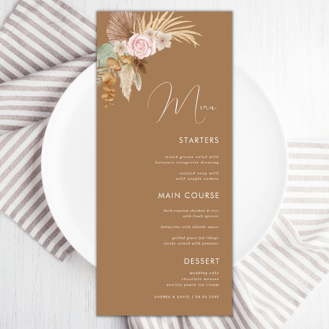 Boho Pampas Grass Dried Tropical Brown Wedding Menu (Creator Uploaded)