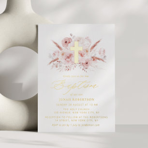 boho pampas grass dusty rose floral cross baptism 