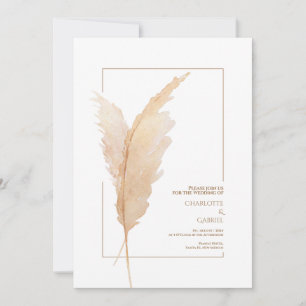 Boho Pampas Grass Earth Tones Simple Wedding Invitation