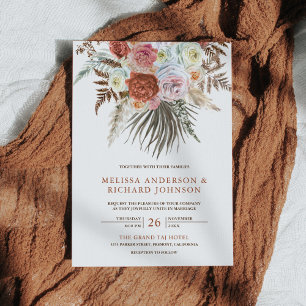 Boho Pampas Grass Earthy Floral Terracotta Wedding Invitation
