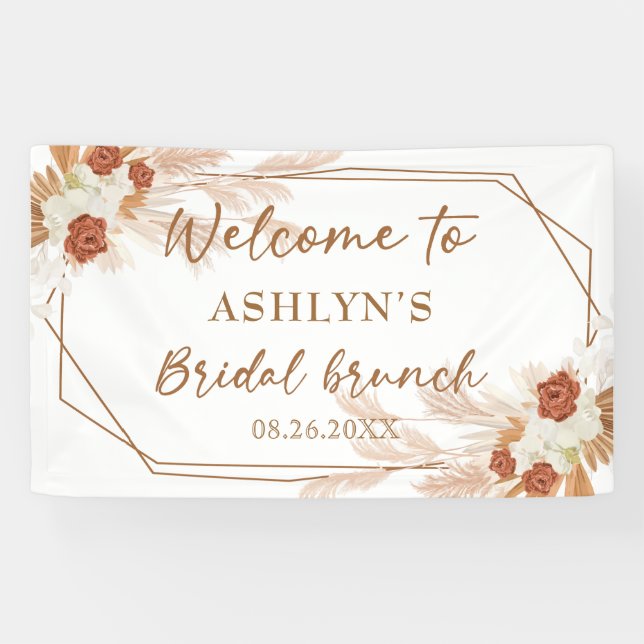 Boho Pampas Grass Elegant Bridal Brunch Backdrop Banner (Horizontal)