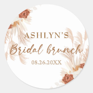 Boho Pampas Grass Elegant Bridal Brunch Terracotta Classic Round Sticker