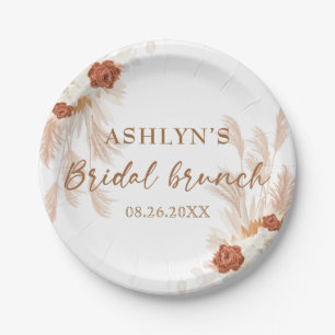 Boho Pampas Grass Elegant Bridal Brunch Terracotta Paper Plate