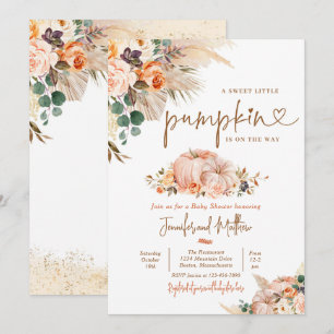 Boho Pampas Grass Fall Floral Pumpkin Baby Shower Invitation
