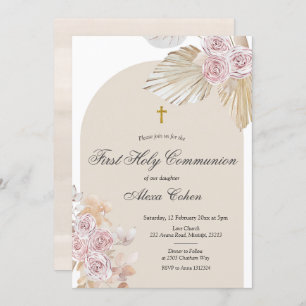 Boho Pampas Grass First Holy Communion Invitation