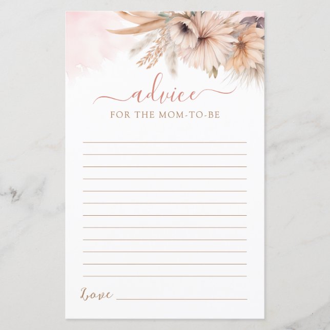 Boho Pampas Grass Floral Advice For Mum To Be Card (Front)