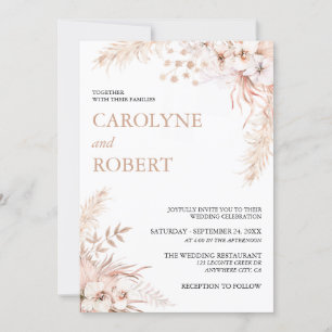 Boho Pampas Grass Floral All In One Wedding Invitation