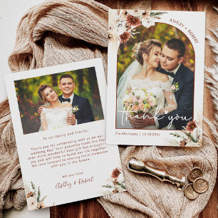 Boho Pampas Grass Floral Arch Wedding Photo Thank You Card